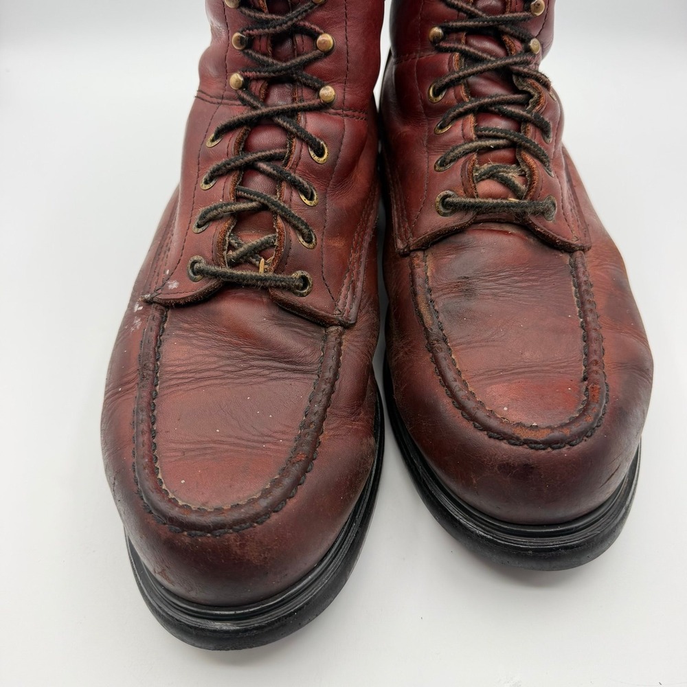 Vintage Red Wing 202 Heritage Leather Moc Toe Work Boots Brown Made USA 12 - Picture 3 of 12